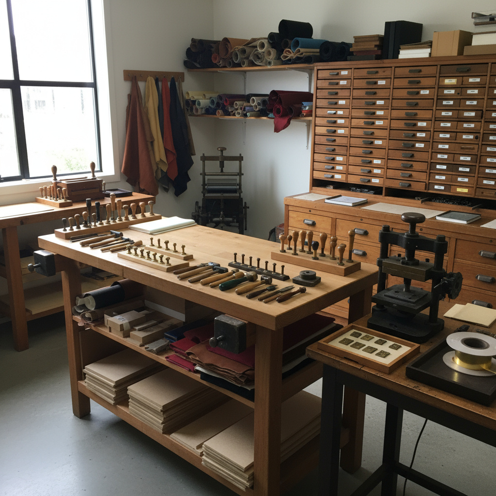 Werkplaats met bind- en afwerkgereedschap